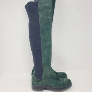 Fabrizio Chini Green Suede Over the Knee Stretch Panel Boots SZ 35 Made in Italy
